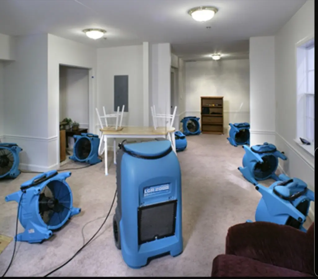 Air movers and dehumidifier setup for Water Extraction & Removal in Marlton
